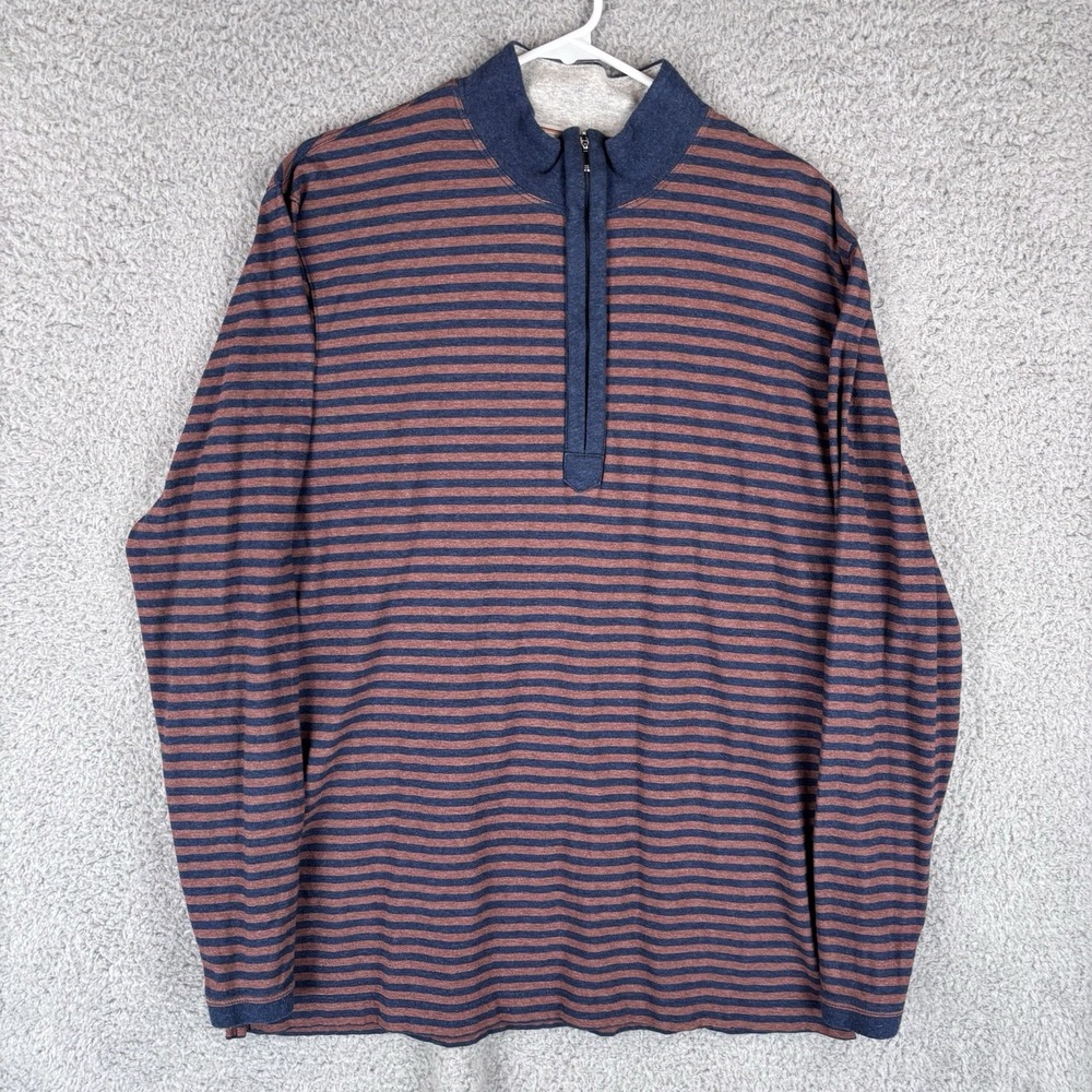 Left Coast Tee Quarter Zip Shirt Mens Large Navy Burgundy Stripe Cotton Pullover